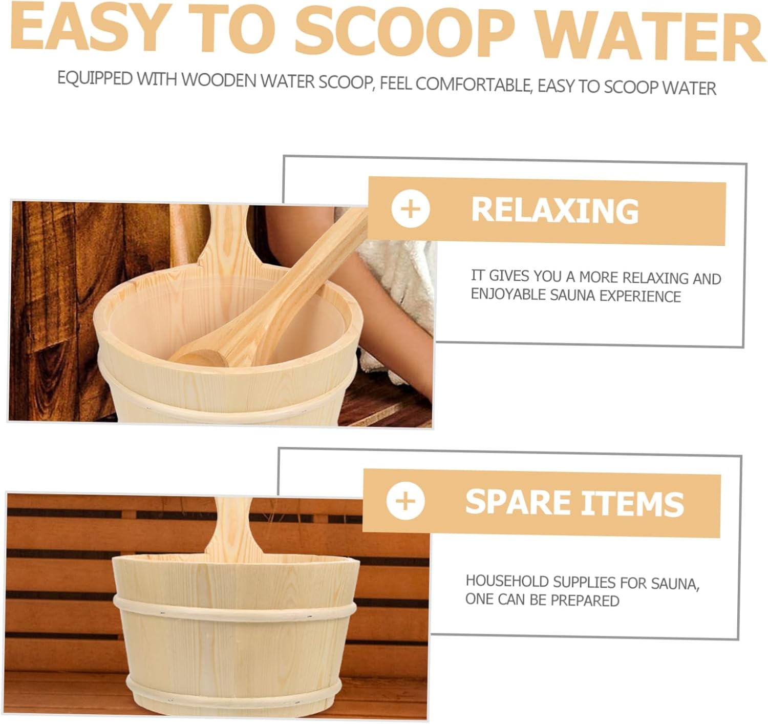 Natural Wooden Spa Bucket and Spoon Set Sauna Accessories for Home Use Easy Scoop Design