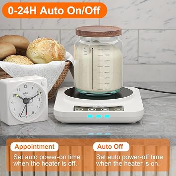 Electric Sourdough Starter Warmer, Upgrade Warming Heating Pad Mat for Sour Dough Starter, Sourdough Heater Proofing Tool for Home Baking with Thermostat Control, Timing, Memory Function (White)