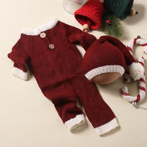Miniatura 2 de Ylsteed Traje unisex de Navidad para recién nacido: conjunto de mameluco y sombrero de tela mohair, agradable al tacto, alta elasticidad, ligero,