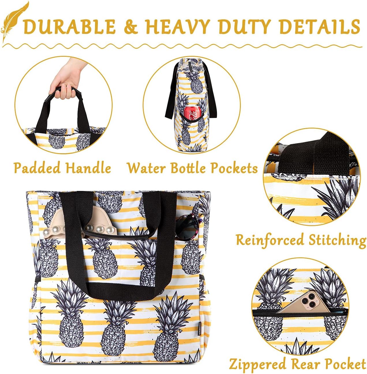 VASCHY Beach Tote Bag for Women, Lightweight Water Resistant Fold-able Large Pool Tote Bag w Zipper for Vocation - Image 5