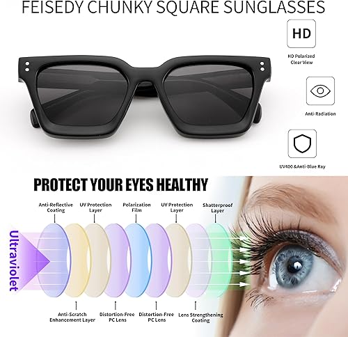 Miniatura 5 de FEISEDY Gafas de sol polarizadas para hombre y mujer, marco grueso cuadrado, rectangular, UV400, gafas de sol B2396