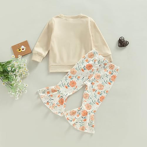 Miniatura 3 de Conjunto casual de sudadera con cuello redondo y pantalones acampanados occidentales para niñas pequeñas, ropa de otoño e invierno