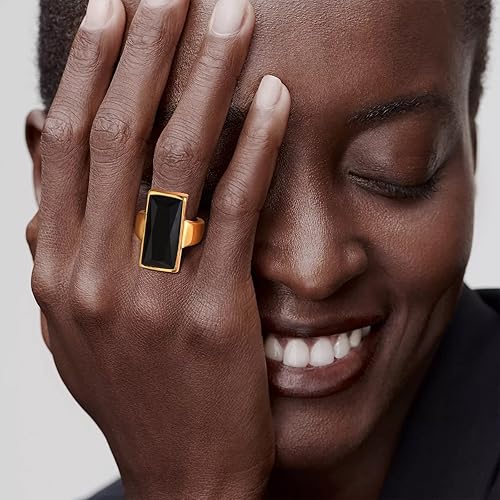 Vista 8 de VNOX Anillo de ónix rectangular de acero inoxidable chapado en oro de cristal negro vintage para mujer