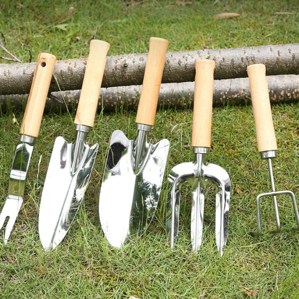 Garden Tool Set, 6 PCS Heavy Duty Gardening Tool Set with Wooden Grip, Rake Shovel Spade Outdoor Hand Tools Set, Beach Comb Tool Kit Gifts for Seniors,Women and Men (6pcs/Set)