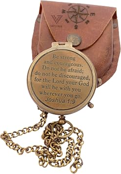 Be Strong & Courageous Brass Compass | Engraved Religious Joshua 19 Quote Birthday Gift, Baptism Confirmation Gifts idea for Boy Girl Men Women Be Strong & Courageous