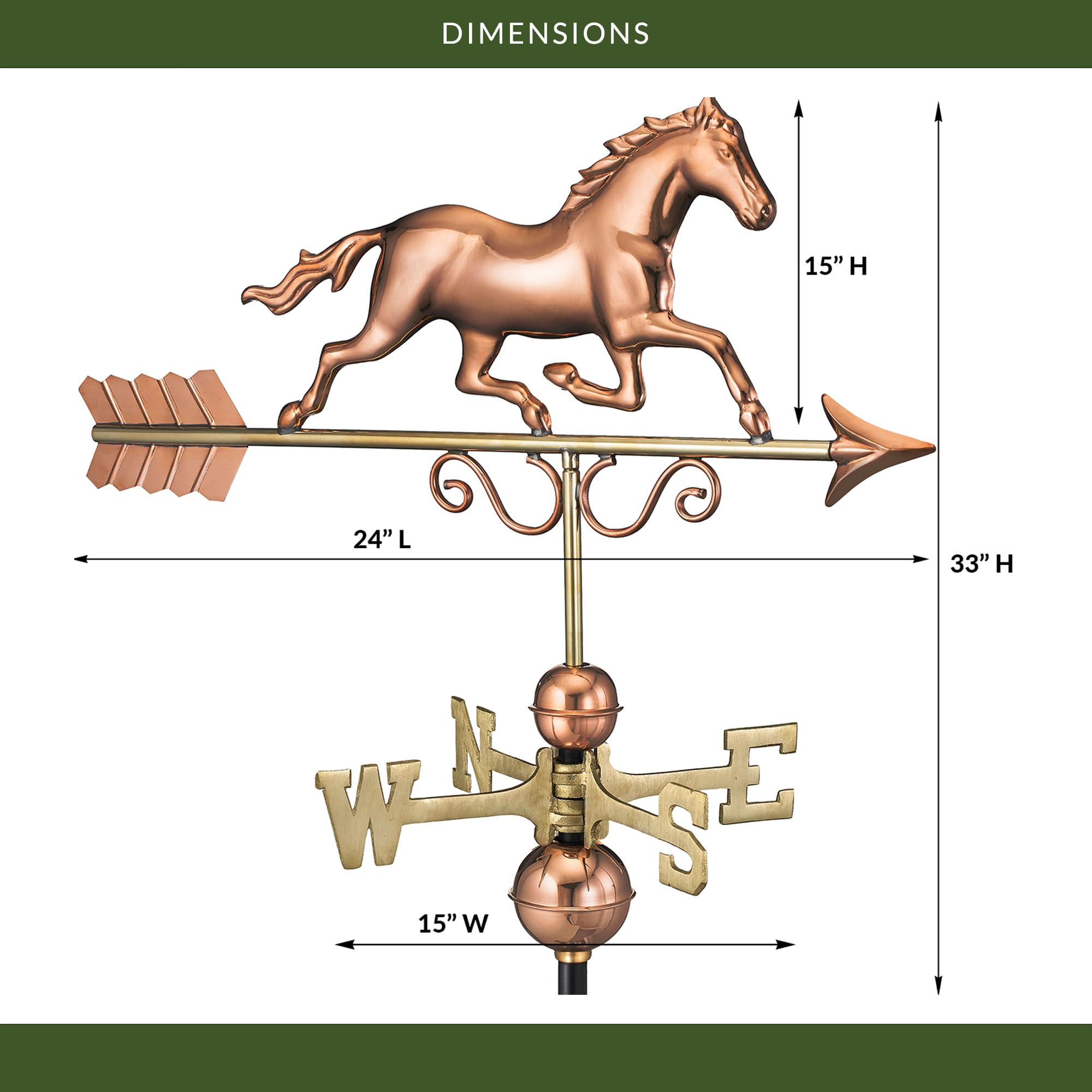 Good Directions Girouette Cheval au Galop en cuivre Pur