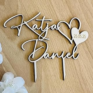 Cake-Topper personalisiert & handgefertigt – Tortenstecker aus Holz – Tortendeko Hochzeit – mit euren Namen, Herz & Datum – individuelle Hochzeitsdeko – personalisierte Geschenke