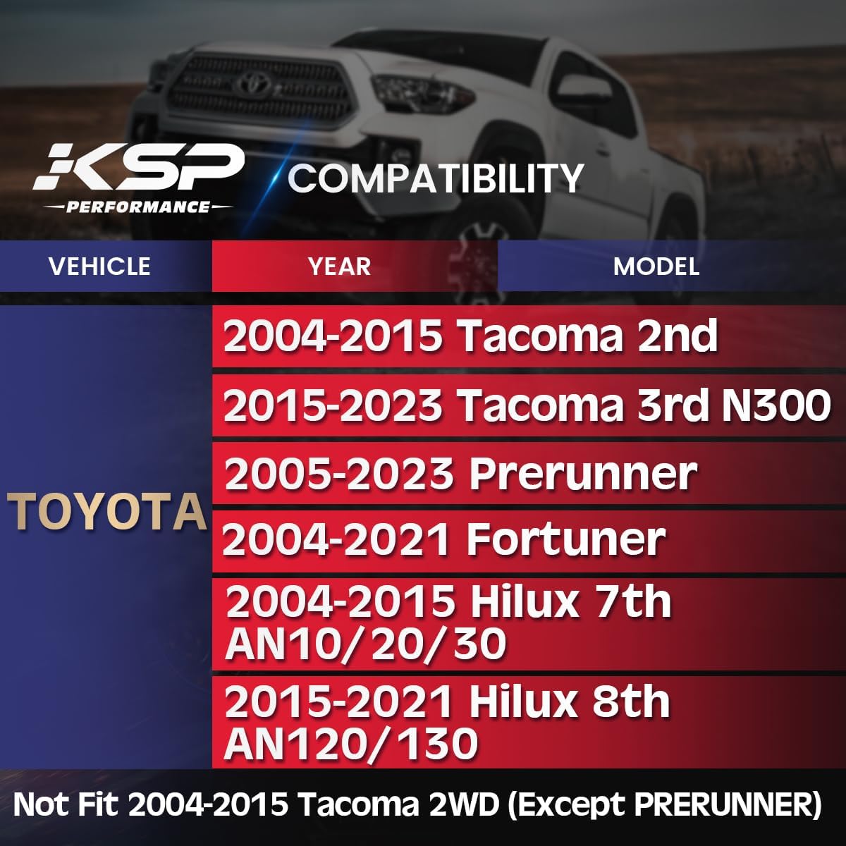 KSP 2-4" Upper Control Arms for Tacoma 2004-2023, Adjustable Front Upper Control Arm Compatible with Toyota Hilux Fortuner 2004-2023, Front Steel Tubular On Right and Left UCA Fit Prerunner 2005+up