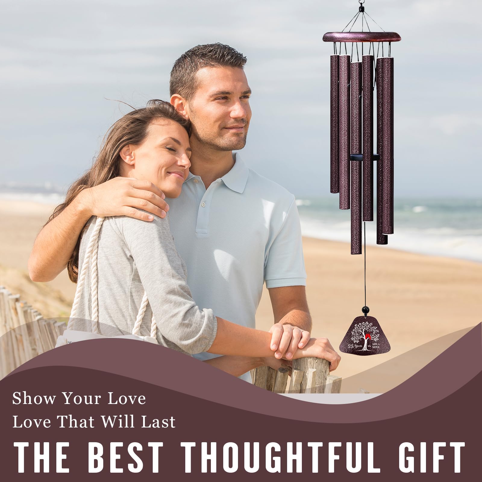 25th Anniversary Wedding Gifts, Unique 25th Anniversary 32" Wind Chimes for Couple, Silver 25 Years of Marriage Gift Ideas for Wife Husband, Silver Wedding Gifts for Parents