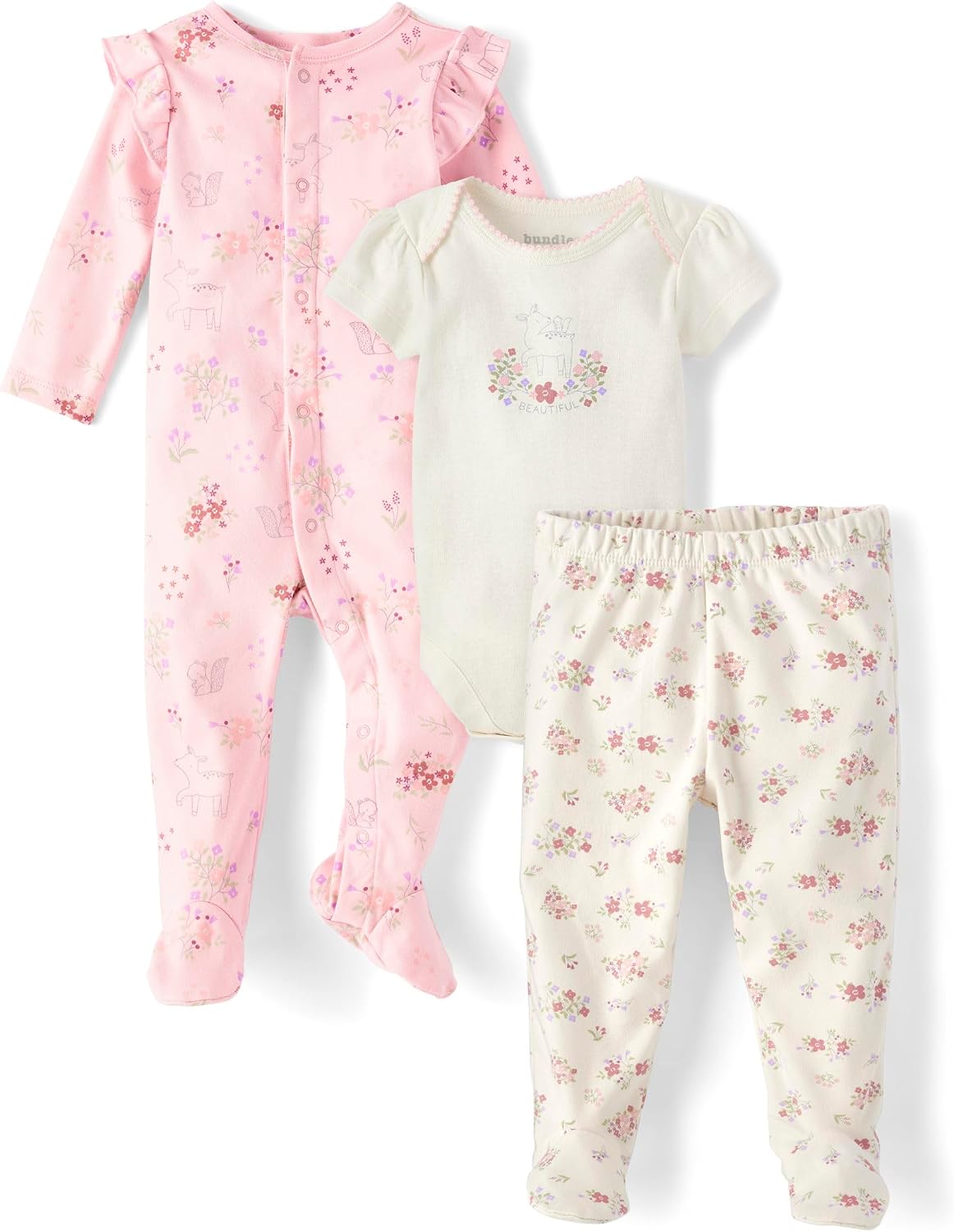The Children's Place Unisex Baby And Newborn 100% Cotton Take Me Home 3-piece Long, Short Sleeve Bodysuit, and Pant