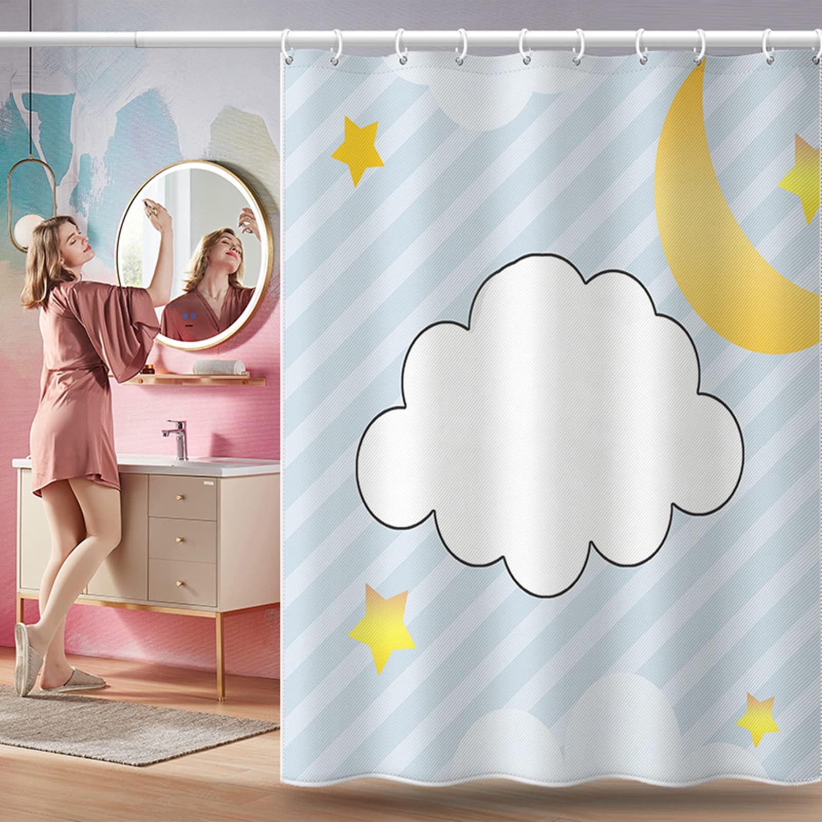 Rideau douche anti moisissure KnSam motif nuages imperméable pour salle de bain