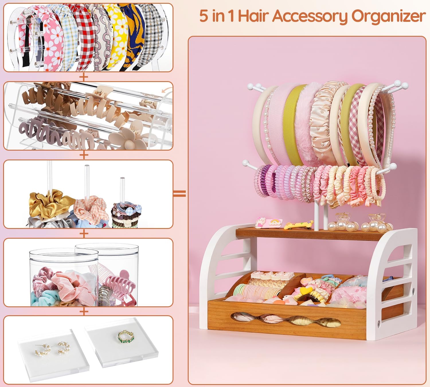 Headband Holder Stand, Hair Accessories Organizer for Girls Women Babies, Versatile Storage Display for Headbands Hairpins Scrunchies Bows Claw Clips & Ear Jewelry