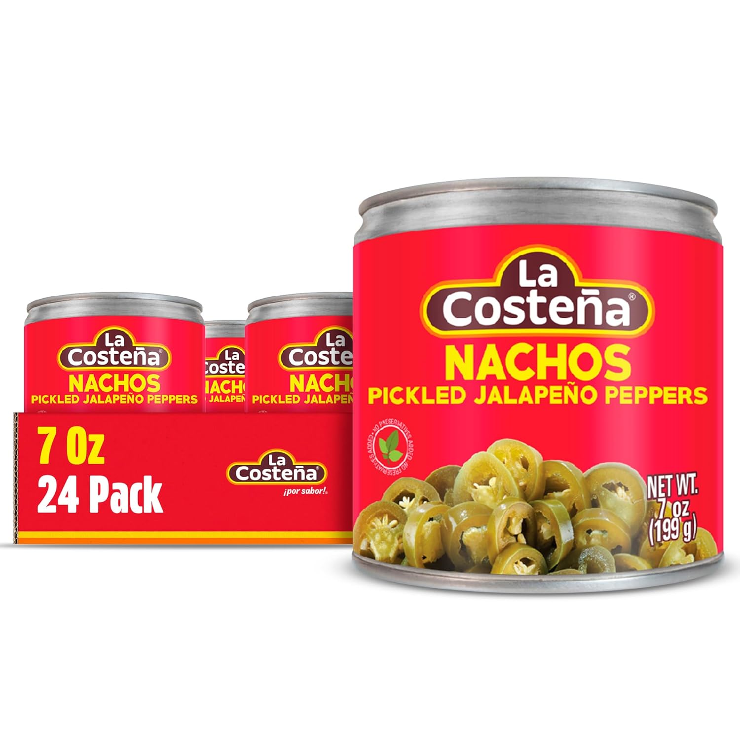 La Costeña Sliced Nacho Jalapeno Peppers - Pickled Jalapenos - Jalapeno Pepper - Hot Peppers - Mexican Food, Guacamole, Spicy Nacho & Taco Toppings, Enchiladas & Salsa - 7oz, 24 Pack Canned Jalapenos
