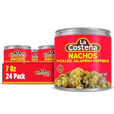 La Costeña Sliced Nacho Jalapeno Peppers - Pickled Jalapenos - Jalapeno Pepper - Hot Peppers - Mexican Food, Guacamole, Spicy Nacho & Taco Toppings, Enchiladas & Salsa - 7oz, 24 Pack Canned Jalapenos