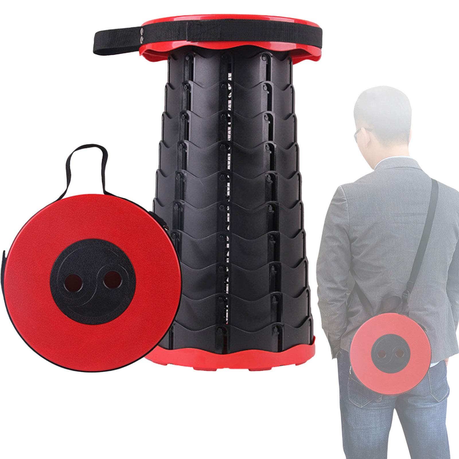 Sgabello telescopico pieghevole retrattile sgabello da pesca portatile carico 404 kg campeggio sedile pieghevole,Sgabello da campeggio(Red)