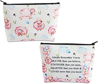 MBMSO Sheep Cosmetic Bag Sheep Gifts for Sheep Lovers Makeup Bag Funny Lamb Gifts Sheep Travel Zipper Bag, Sheep Braver bag-white, medium, Bag