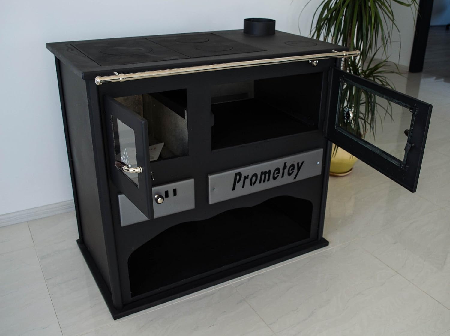 Horno de cocina de leña con cristal PROMETEY 11 kW - PRAKTIK - LUX :  Bricolaje y herramientas