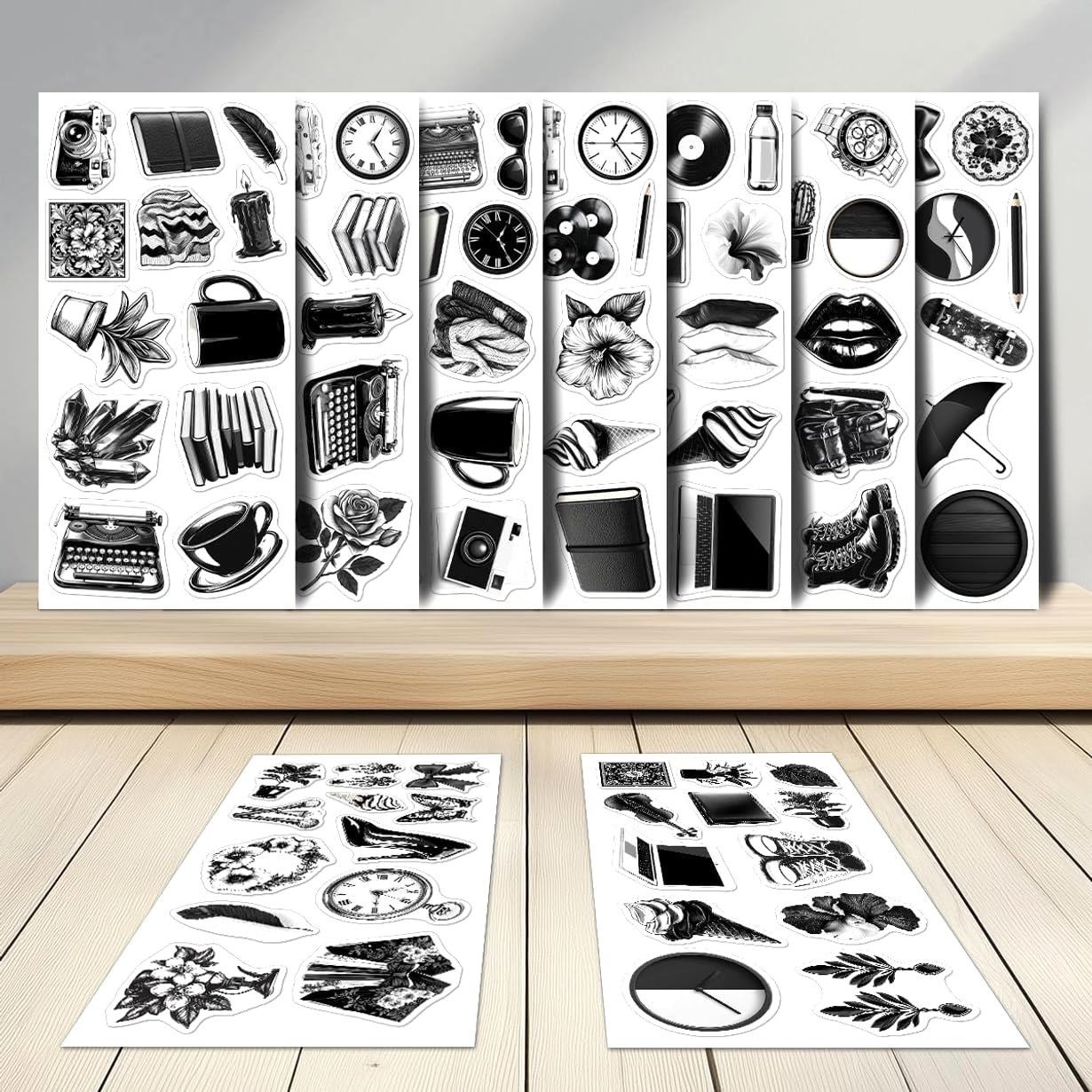 108Pcs Vintage Black and White Stickers, Aesthetic Retro Waterproof Vinyl Decals for Laptop, Water Bottle, Phone, Notebook, Scrapbooking, Ideal Gifts for Teens, Adults, DIY image 2