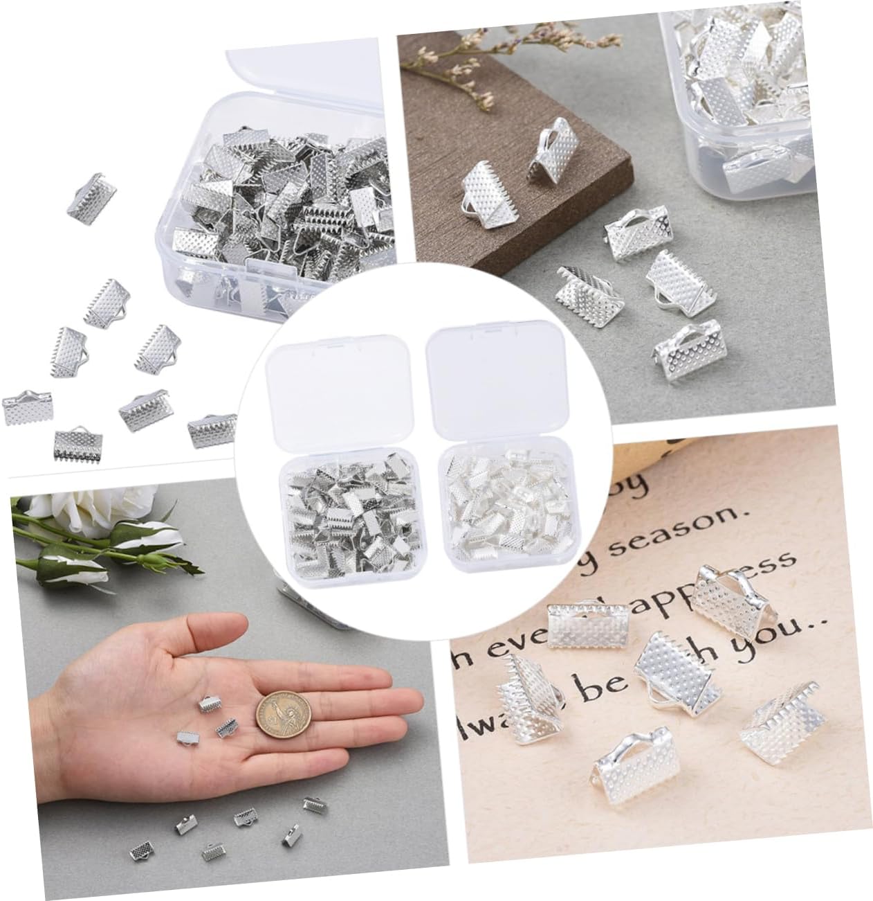 Lurrose 300pcs Cord Ends Fasteners Crimp Clips for Jewelry Making Clasp Findings Easy to Use Fold Over Crimp Ends for Necklaces and Bracelets