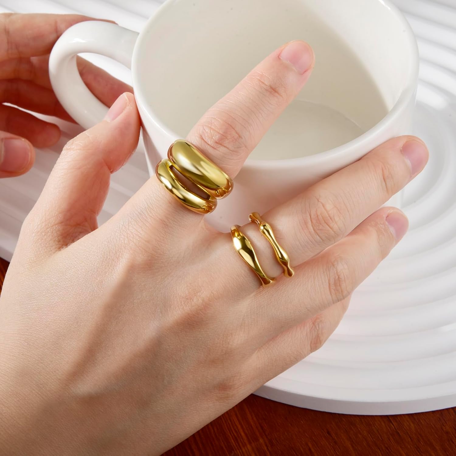 CANDYFANCY Chunky Gold Rings For Women Wide Statement Band Rings Fashion Minimalist Thick Thumb Index Finger Ring - Image 3