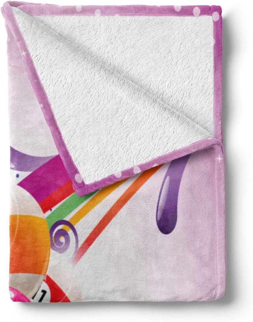 Lunarable Billiard Throw Blanket, Colorful Modernistic Illustration of Pool Game Balls with Numbers, Flannel Fleece Accent Piece Soft Couch Cover for Adults, 60" x 80", Fuchsia Multicolor