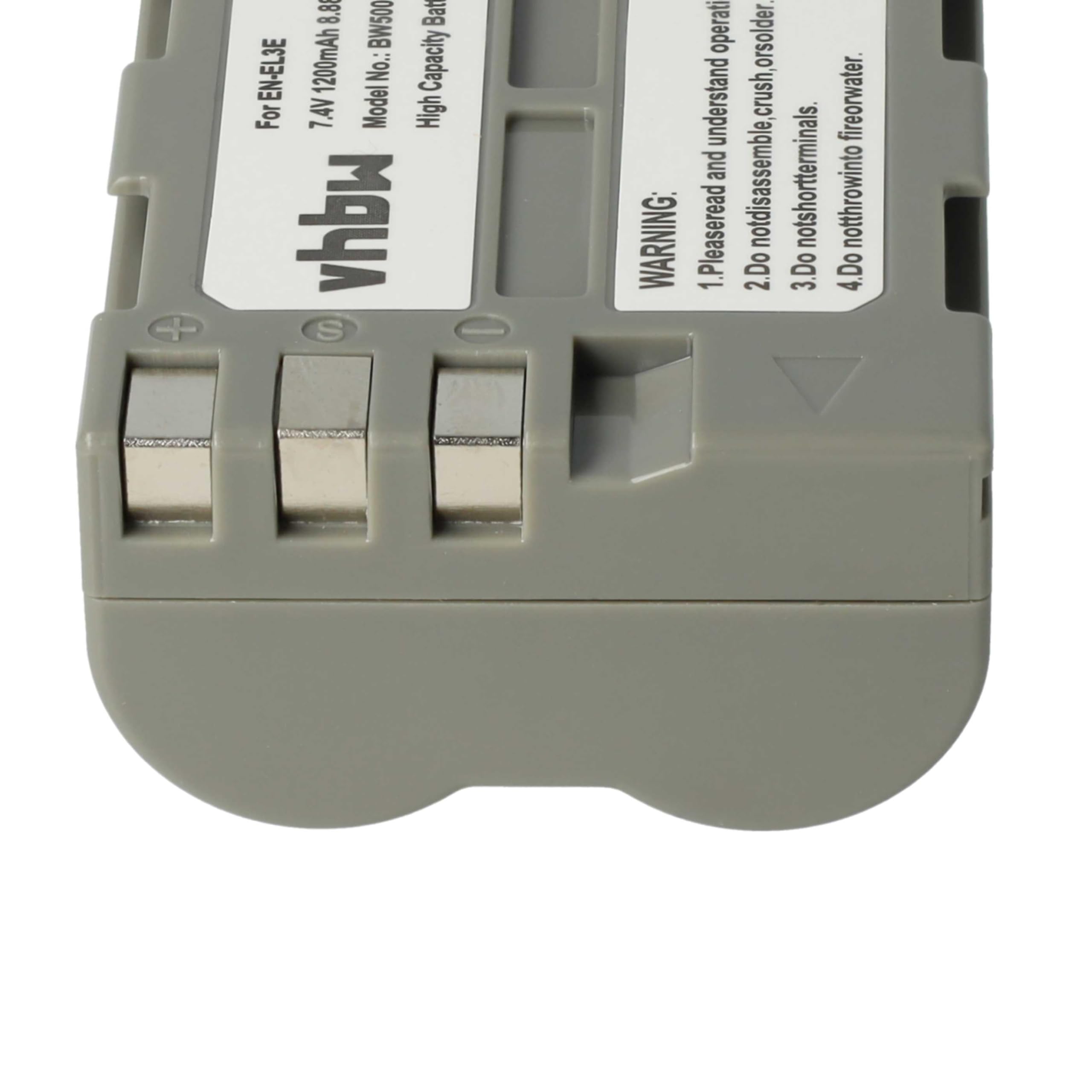 vhbw 2x batteria compatibile con Nikon D300, D200, D300s, D700, D70, D50, D100, D70s, D90, D80 fotocamera (1200mAh, 7,2V, Li-Ion) - Sostituisce EN-EL3e