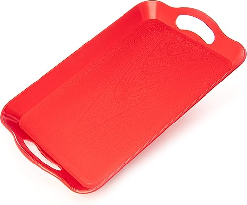 Bandeja de cafetería con mango  Bandeja rectangular de plástico texturizado de grano de madera para TV de 14 x 9 pulgadas  Ideal para bufés de