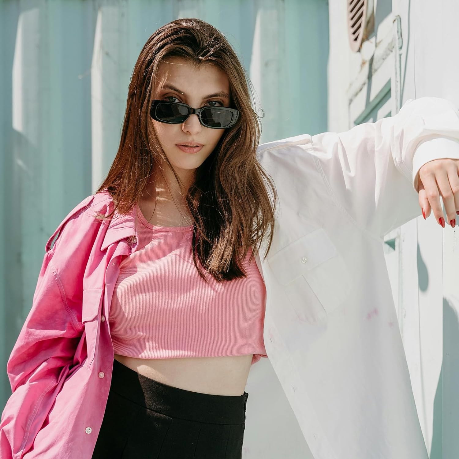 Bulk Rectangle Sunglasses for Women Retro Small 90s Trendy Y2K Sun Glasses for Bachelorette - Image 2