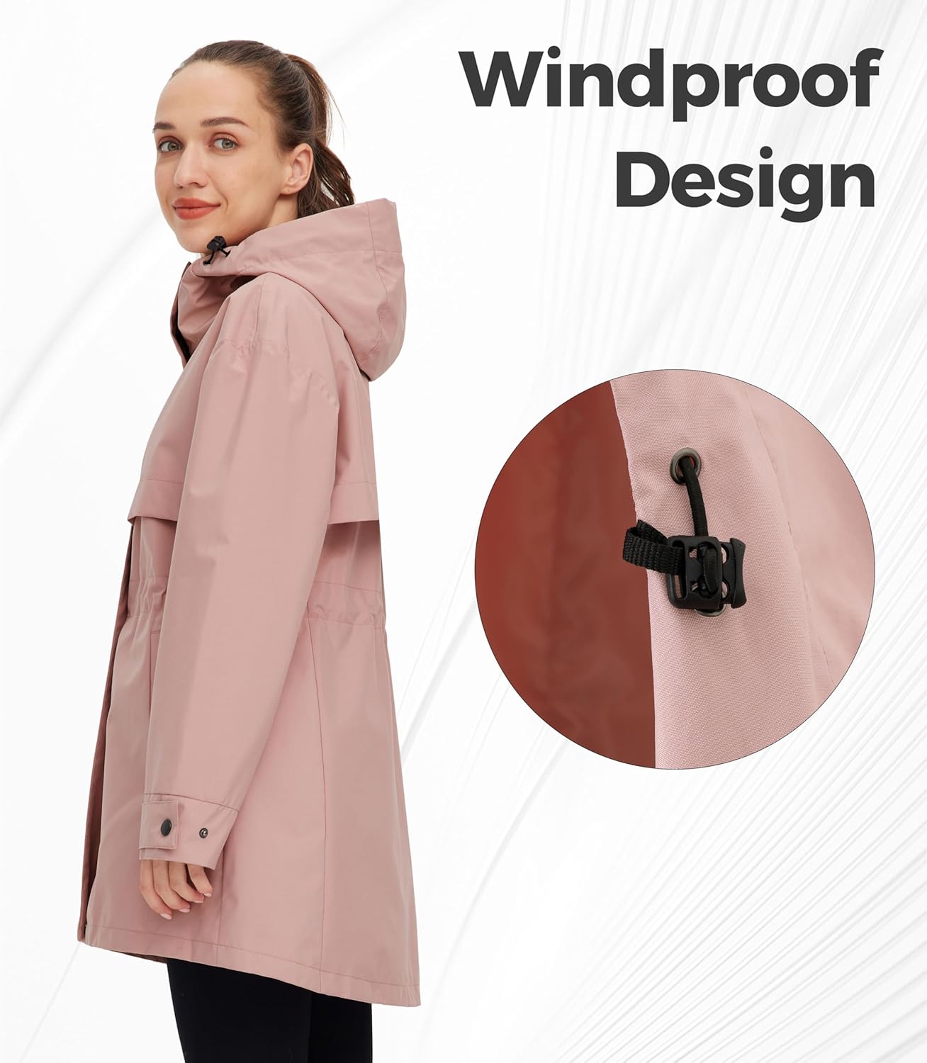 wantdo Women's Lightweight Rain Jackets Waterproof Long Raincoats with Hood Trench Coats Windbreaker - Image 4