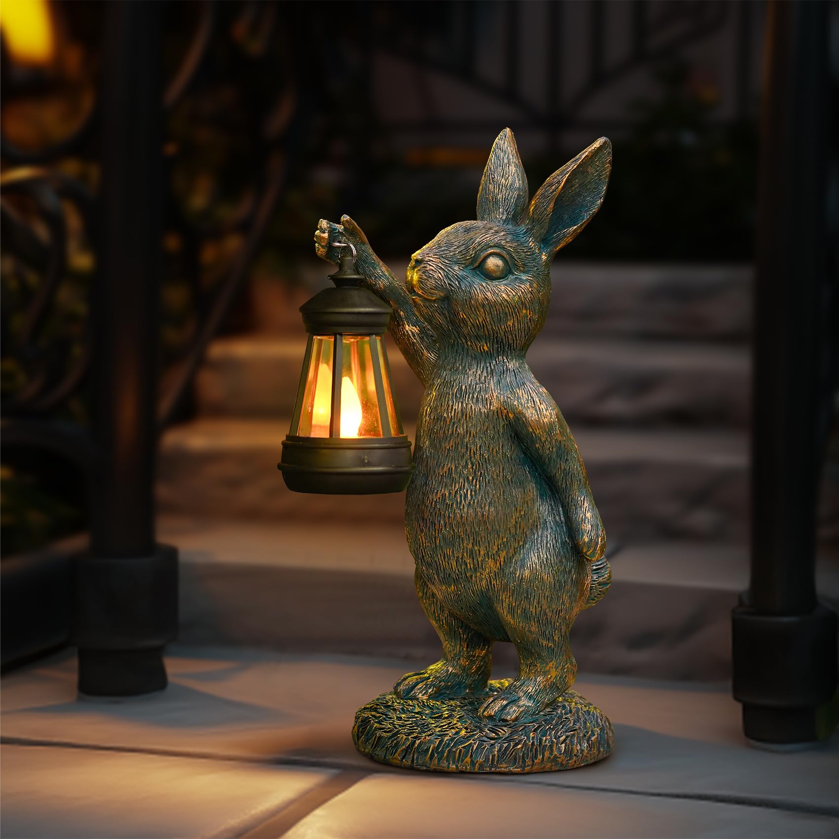 Hasen-Gartenstatuen mit Solarlaterne, Hase, Outdoor-Skulptur aus Kunstharz, für Terrasse, Hof, Rasen, Dekorationen, Geschenke für Muttertag, Einweihung, Ostern