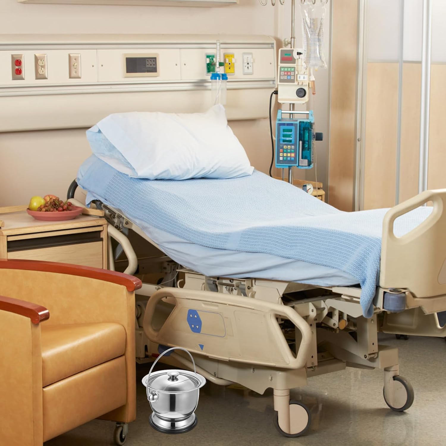 Zerodeko Chamber Pot Stainless Steel Spittoon with Lid Portable Urine Pots Urine Bedpan Chamber Bottle Potty Pee Bucket to for Bedside, Travel Elderly, Adults, Kids