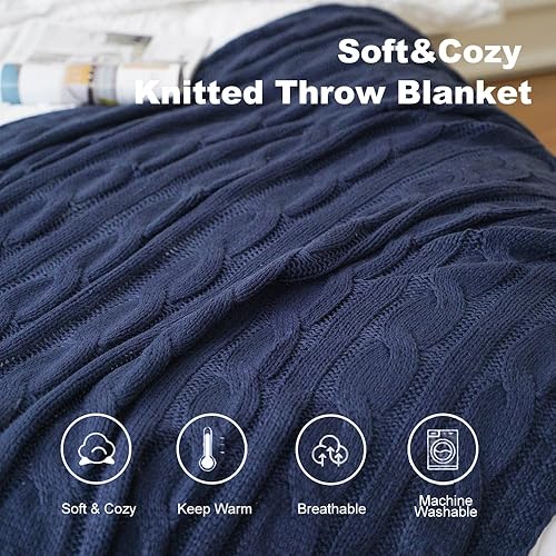 Miniatura 7 de Manta tejida de lana doble Battilo, suave, 50 x 60 pulgadas, Marino, 50" x 60"