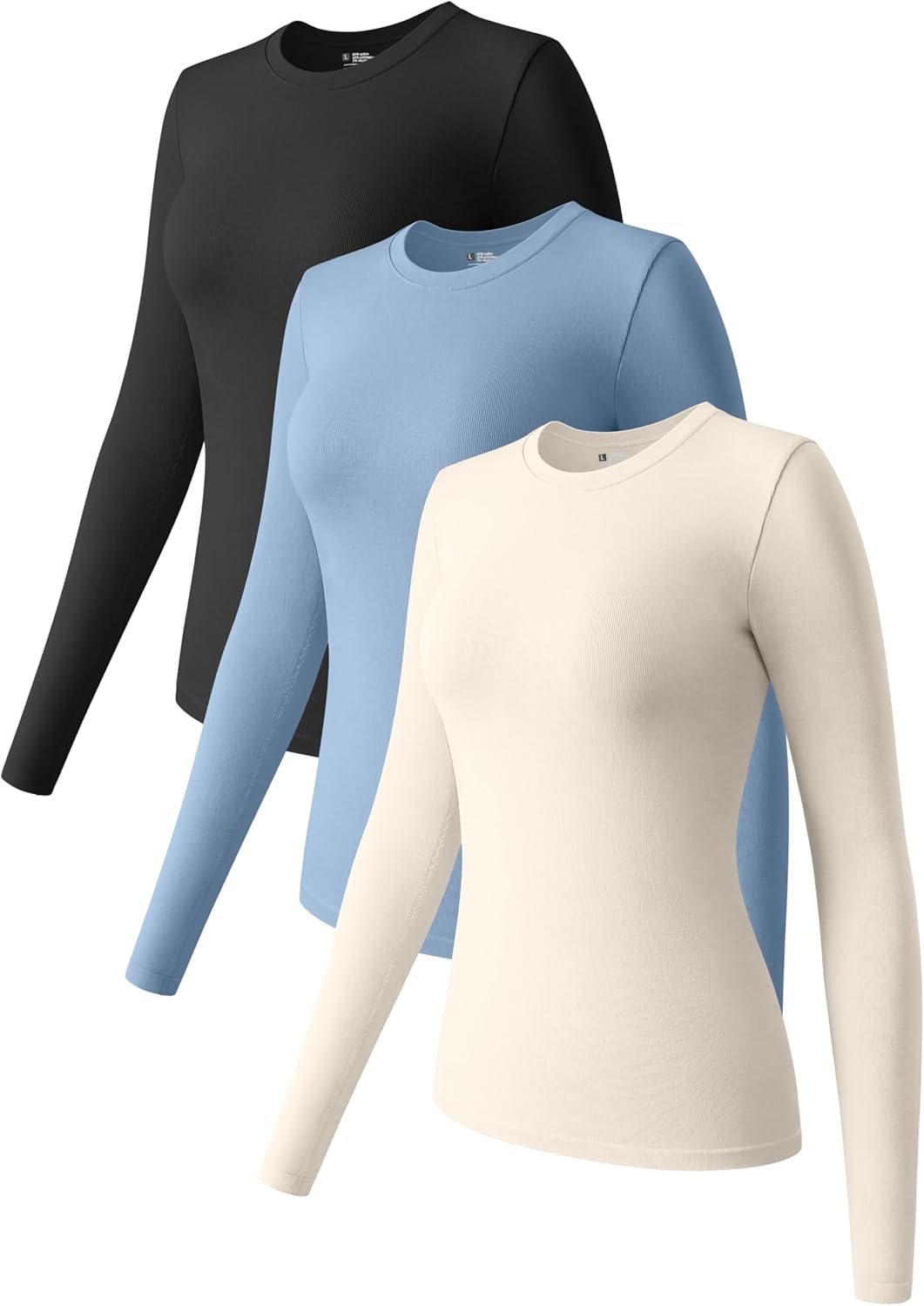 OQQ Womens 3 Piece Long Sleeve Tops Crew Neck Stretch Fitted Underscrubs Layer Tee Shirts 2025 Casual Outfits