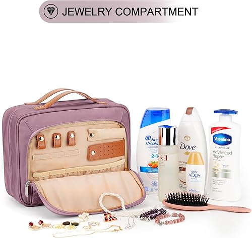 Miniatura 3 de Neceser colgante de viaje para mujer, con capacidad para champú de tamaño completo, con compartimento organizador de joyas, bolsa de maquillaje
