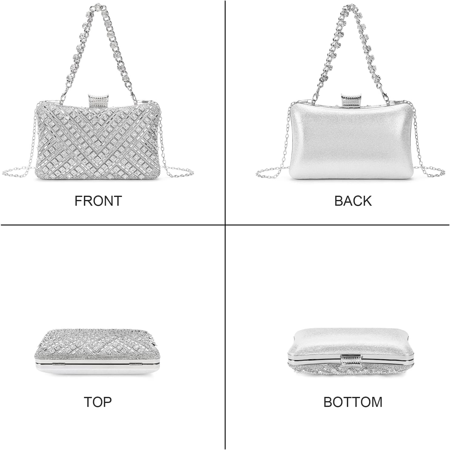 RNIEGA Rhinestone Clutch Purse for Women Sparkly Evening Handbag Bridal Purse Crossbody Shoulder Bag with Detachable Chain