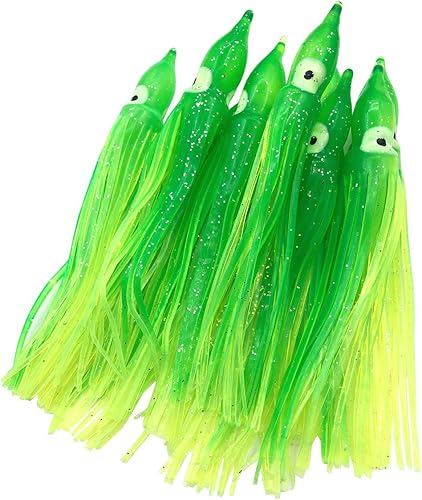 Miniatura 8 de Hoochie - Faldas de pulpo, señuelos de pesca con aparejos de pesca de plástico suave, faldas de calamar luminosas, señuelos de agua saladacebo, 1.9