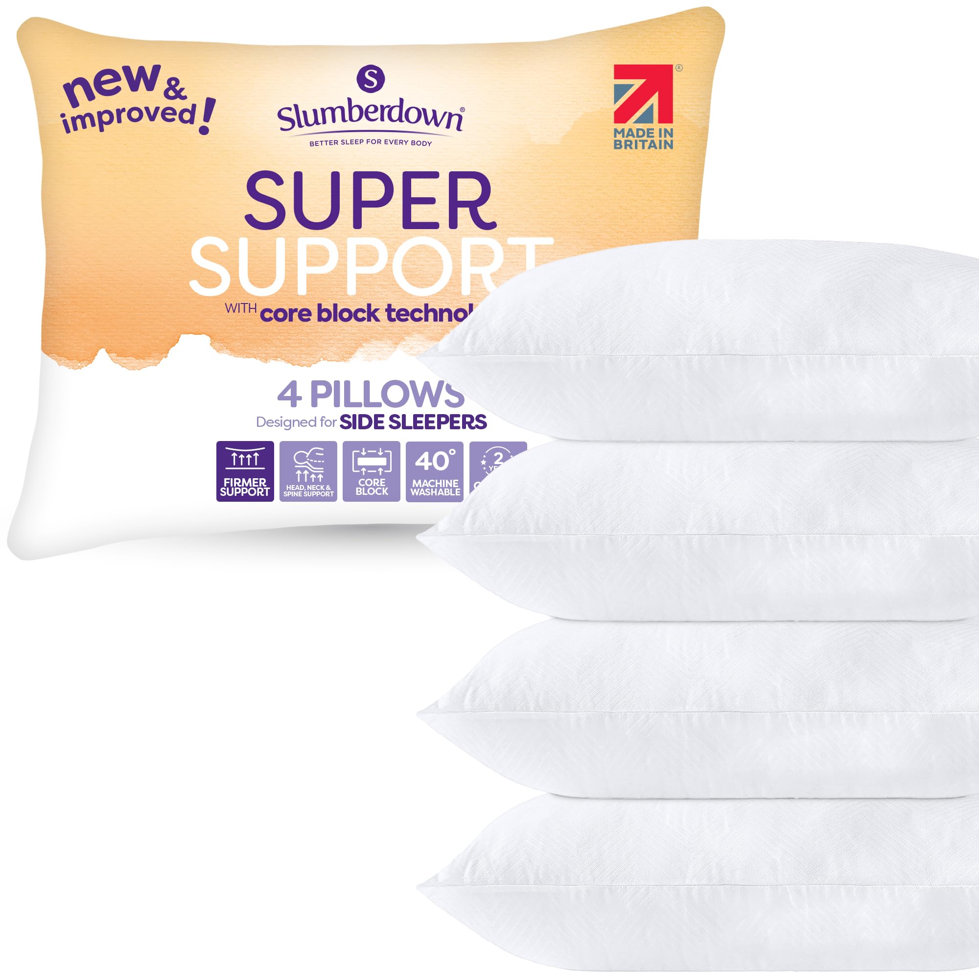 Slumberdown Super Support Pillows 4 Pack - Firm & Supportive Pillow for Side Sleepers, Red...