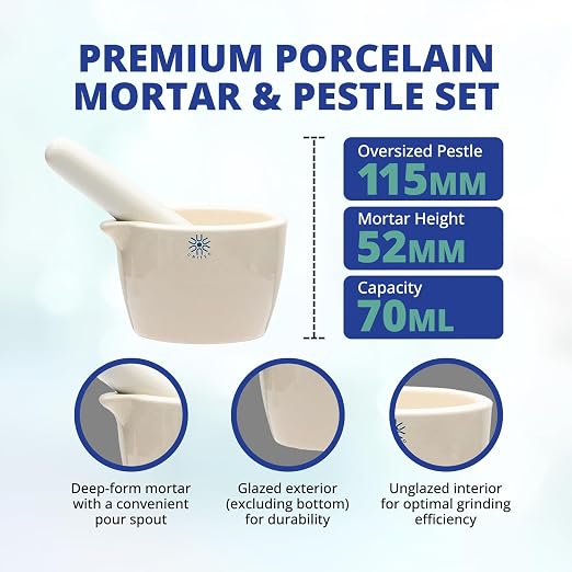Juego de Mortero y Mano de Cerámica 70 ml Porcelana miniatura 2