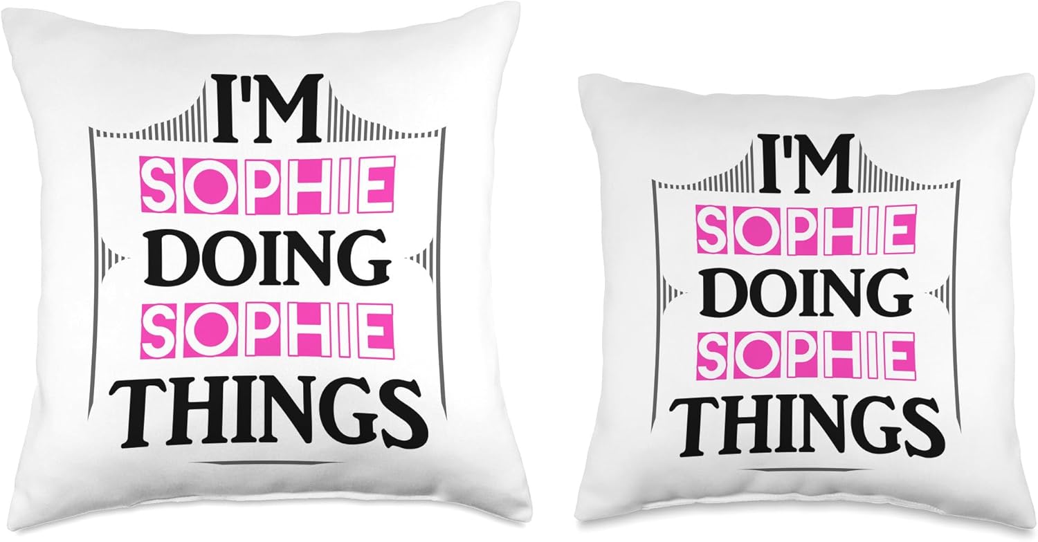 Custom Sophie Gifts & Designs for Girls Sophie Things Funny Name Gift White Throw Pillow, 18x18, Multicolor