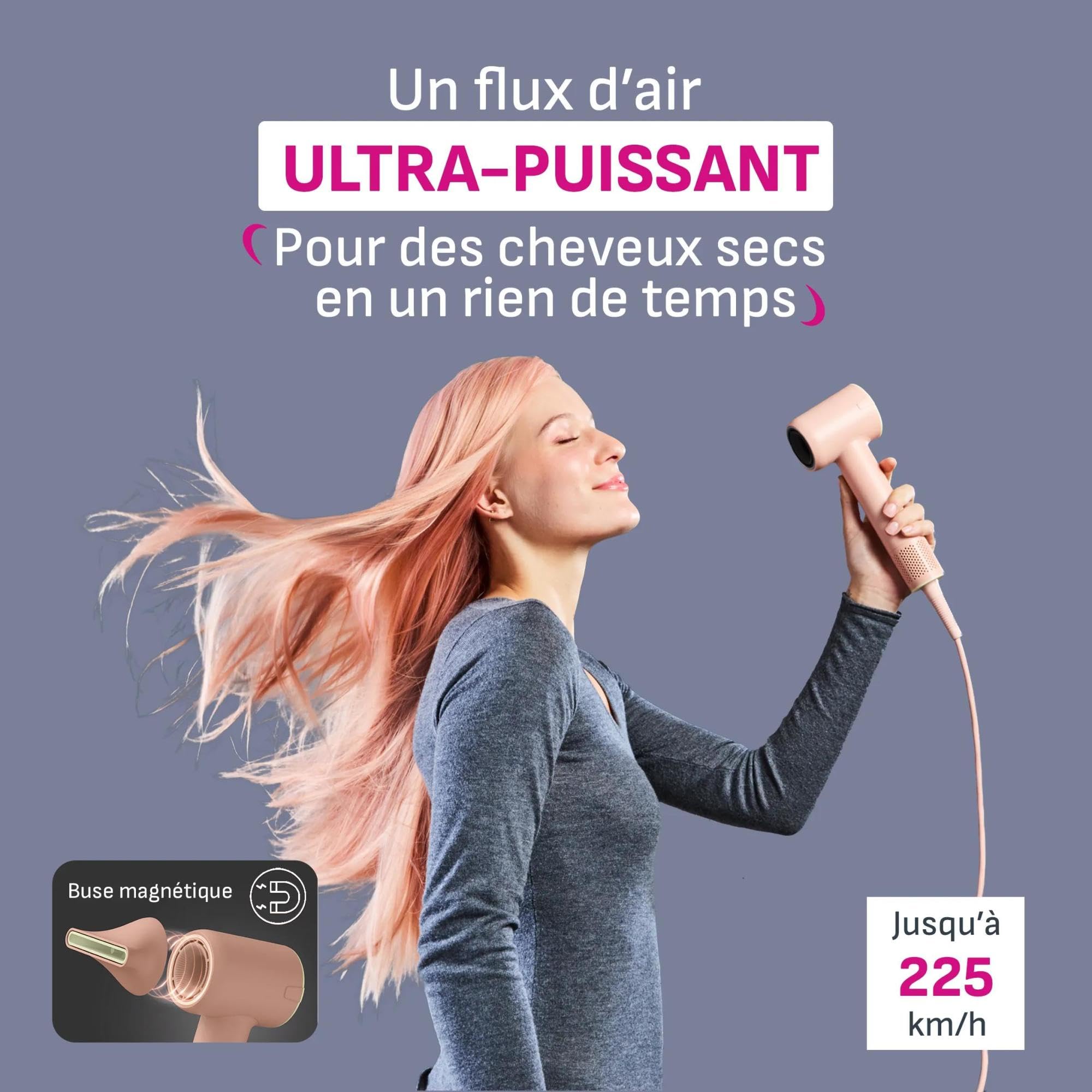 Calor Blumia, Sèche-cheveux ultra compact et léger, Moteur digital, Flux d'air 225km/h, Contrôle de température, Buse magnétique, Facile à ranger et transporter, Pêche, HY5N11C0