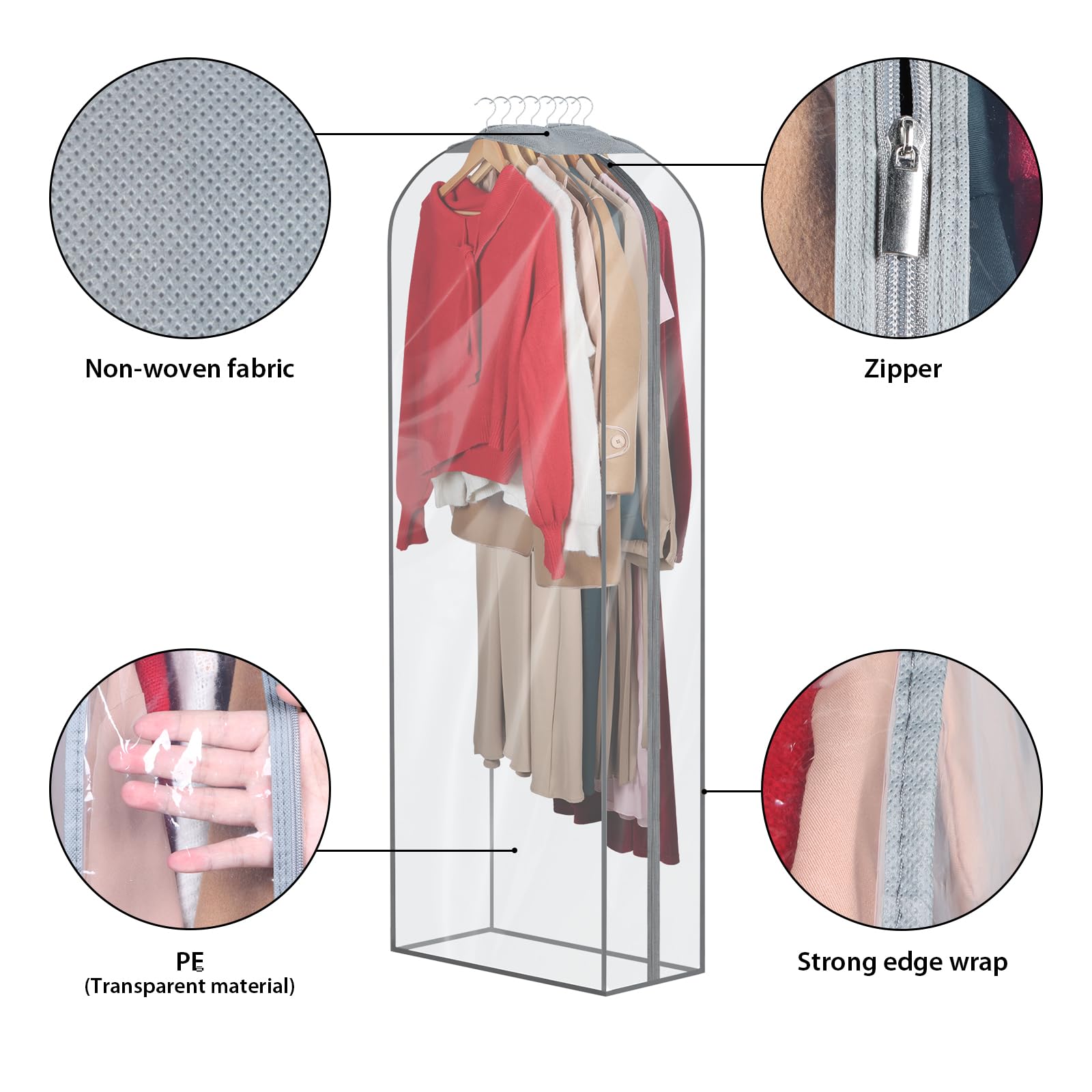 Zilink Bolsa de ropa transparente reforzada de 10 pulgadas para vestidos de 60 pulgadas de largo, bolsas de ropa para colgar ropa, bolsas de vestido de novia a prueba de polvo para vestidos largos, 4