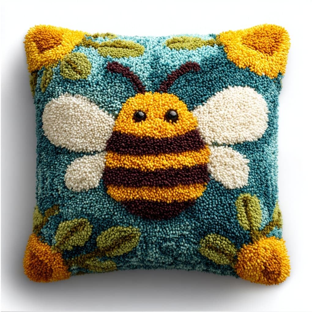 AxiangziK Latch Hook Embroidery Kit,Bee DIY Throw Cushion Cover 43X43Cm