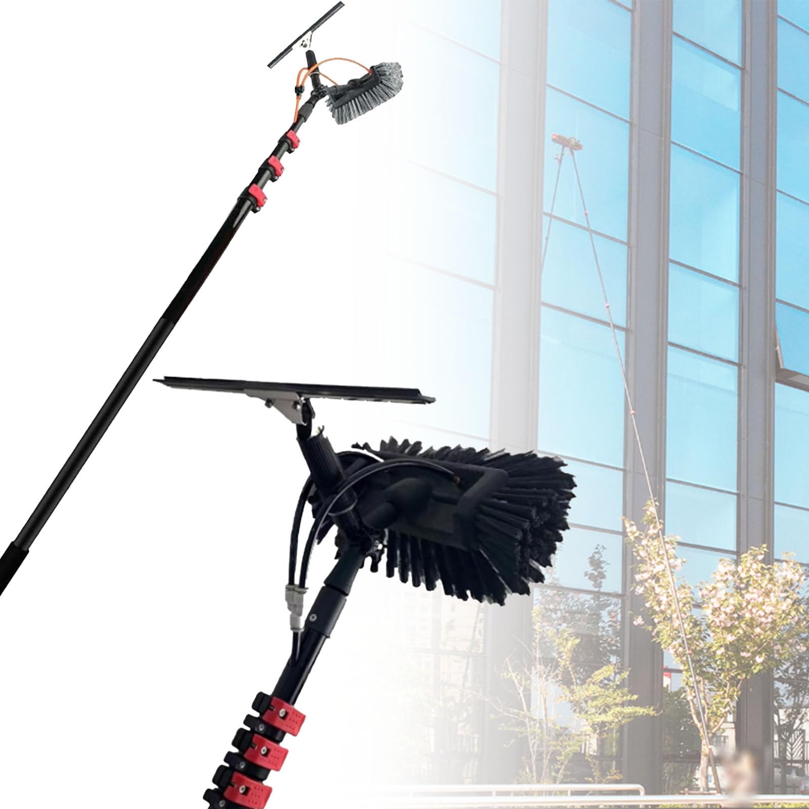 Brosse de nettoyage pour panneaux solaires avec manche télescopique extensible jusqu'à 12 mètres