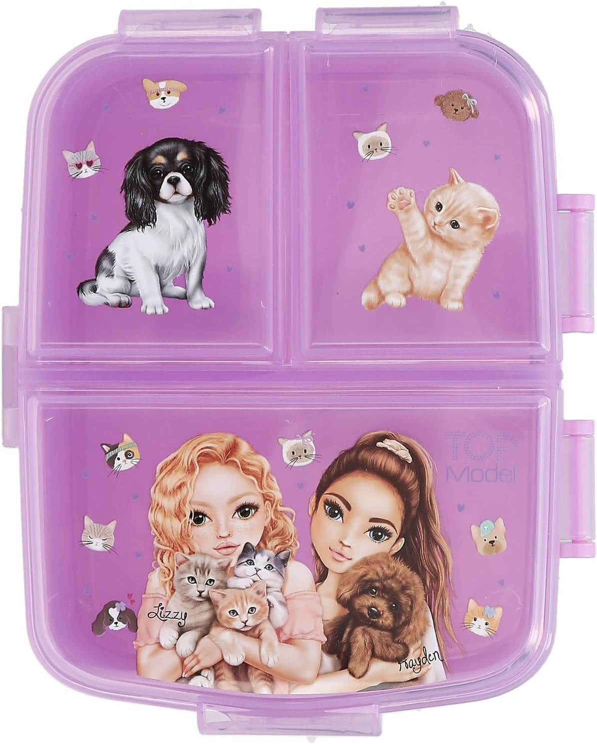 Depesche TOPModel Kitty and Doggy 13518 Lunch Box in Purple with Model Motif, Dogs and Cats, Lunch Box with 4 Compartments and Hinged Lid