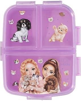 Depesche TOPModel Kitty and Doggy 13518 Lunch Box in Purple with Model Motif, Dogs and Cats, Lunch Box with 4 Compartments and Hinged Lid