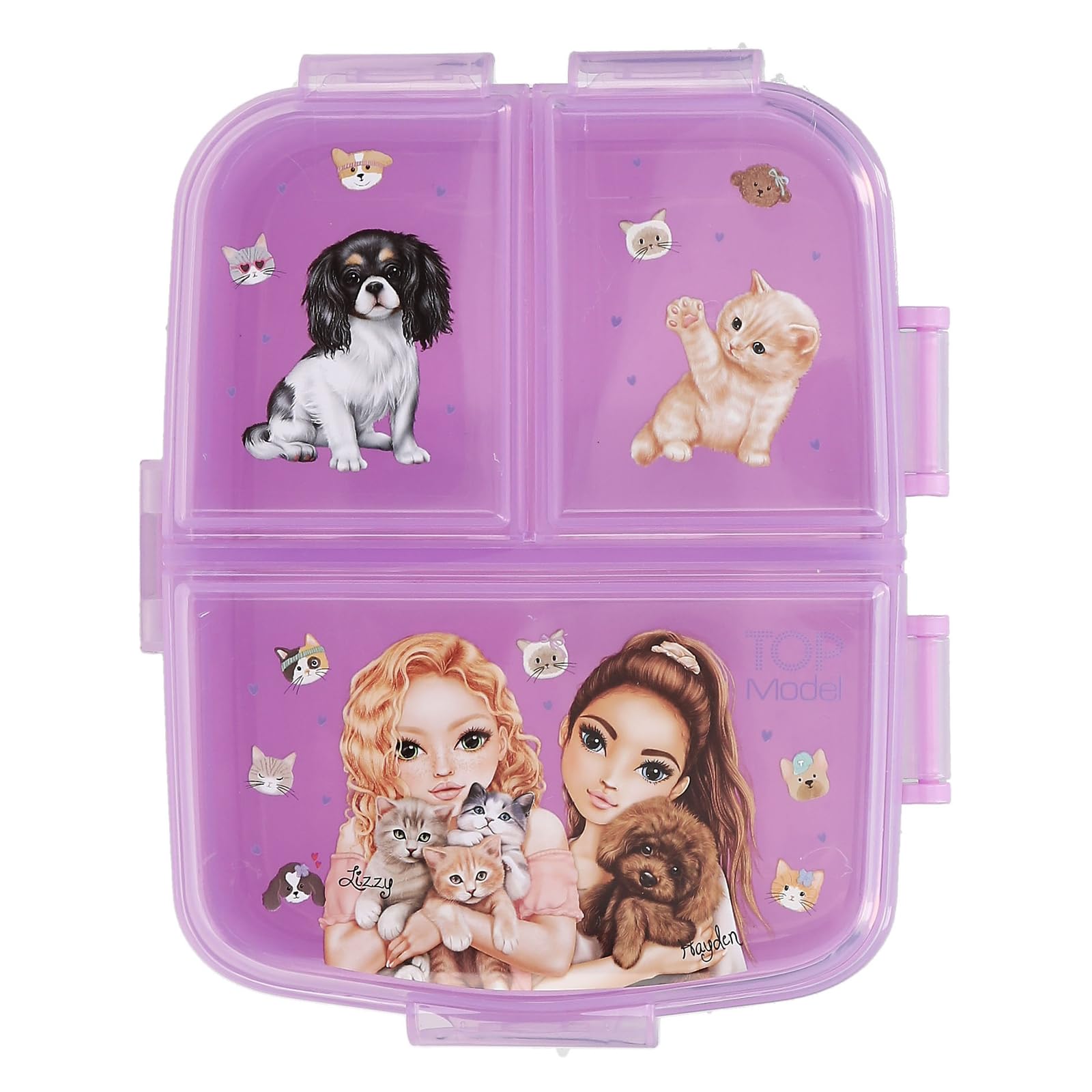 Depesche TOPModel Kitty and Doggy 13518 Lunch Box in Purple with Model Motif, Dogs and Cats, Lunch Box with 4 Compartments and Hinged Lid