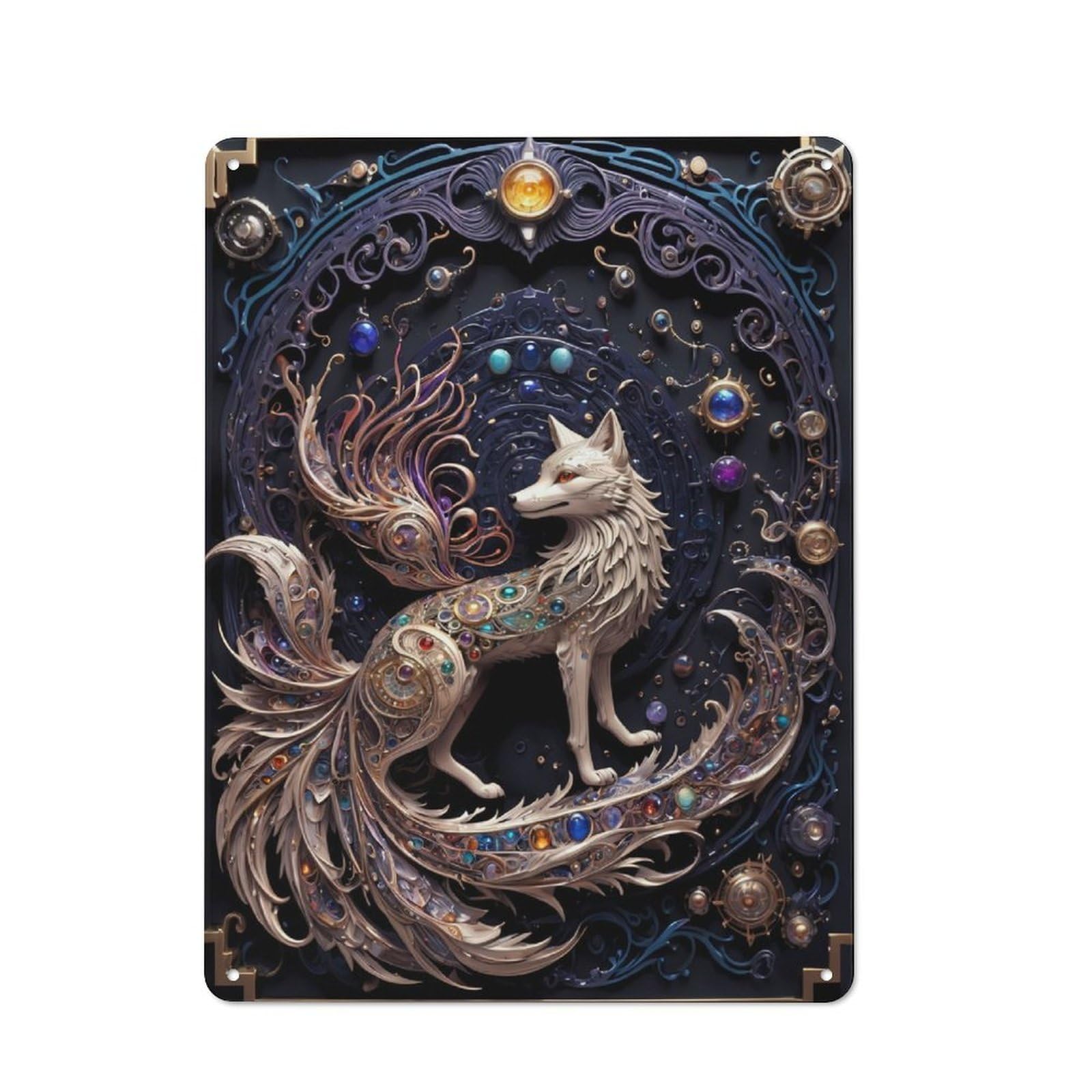 Junmoney Mythological Fox Art Deco Rustic Tin Sign 40X30cm For Living Room Or Hallway, Suited To Living Room Decor Lovers