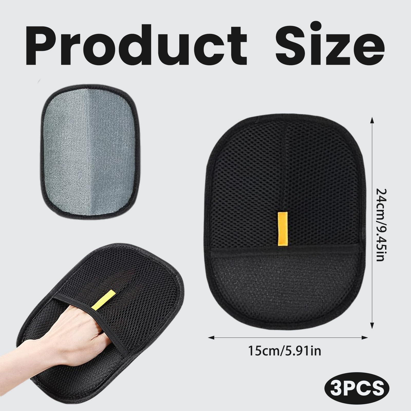 fKiZanthene 3Pcs Pet Hair Removal Glove, Static Electric Double-Sided Grooming Mitt for Cats Dogs 18cm×24cm Reusable Furniture Cleaner - Image 2