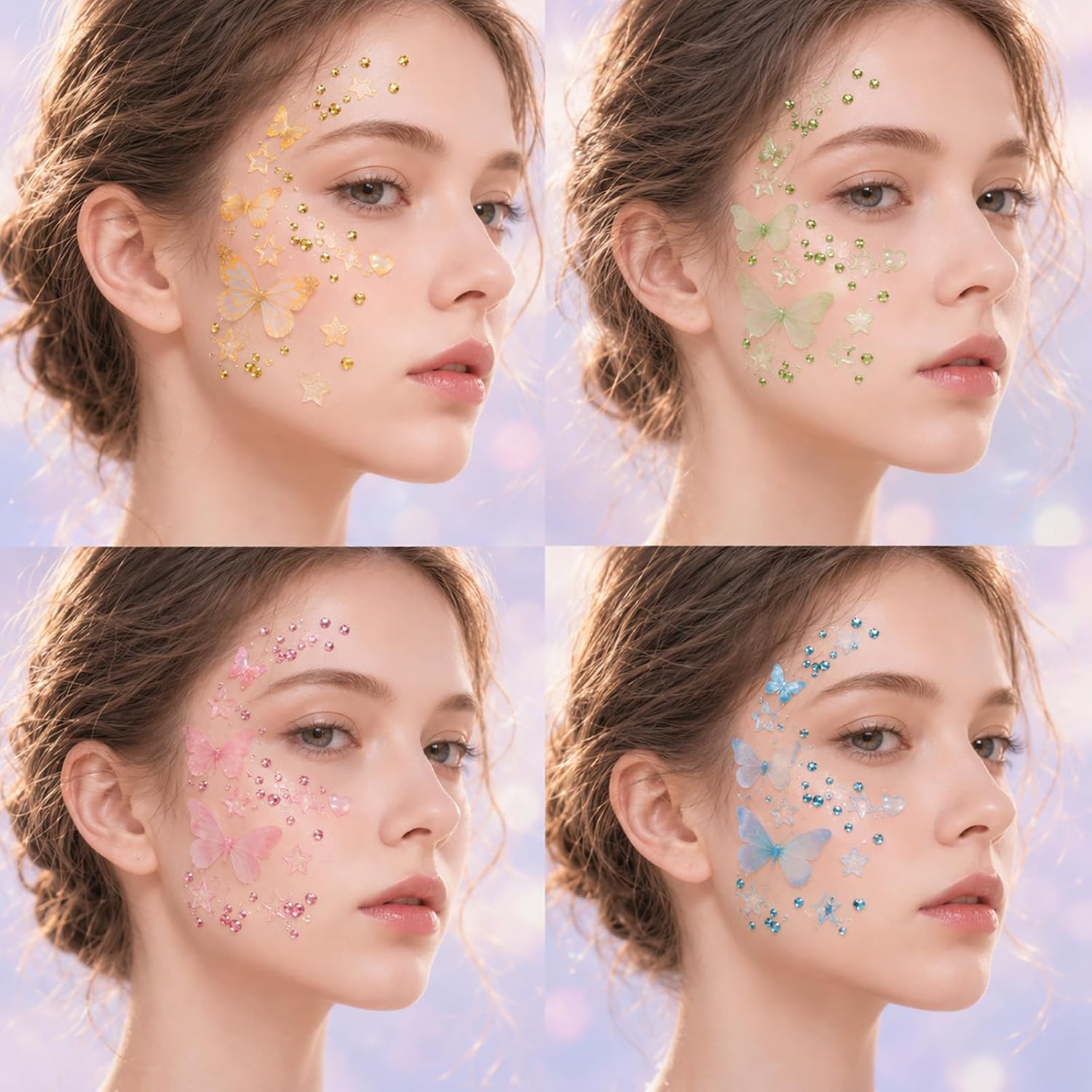 Butterfly Face Gem Stickers 5 Sheets Glitter 3D Self-Adhesive Rhinestones
