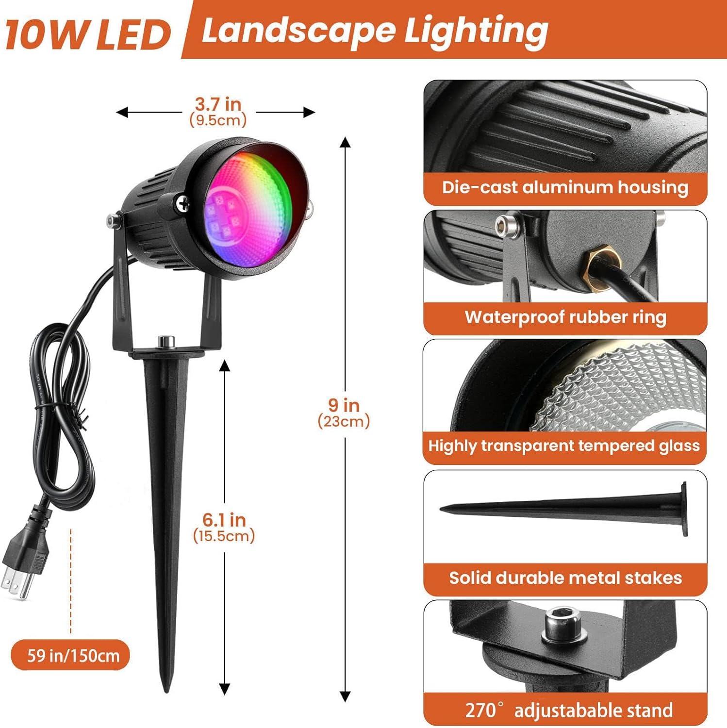 Junview Christmas Decorative RGB 12W Landscape Lights with Remote Control - Waterproof for Yard, Garden Path (4Pack)